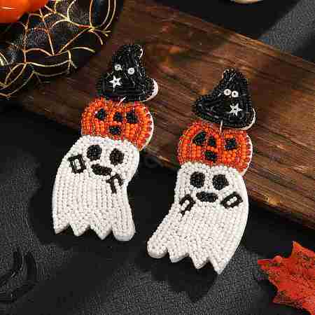 Halloween Style Black Hat Pumpkin Ghost Beaded Stud Earrings for Women BE4615-1