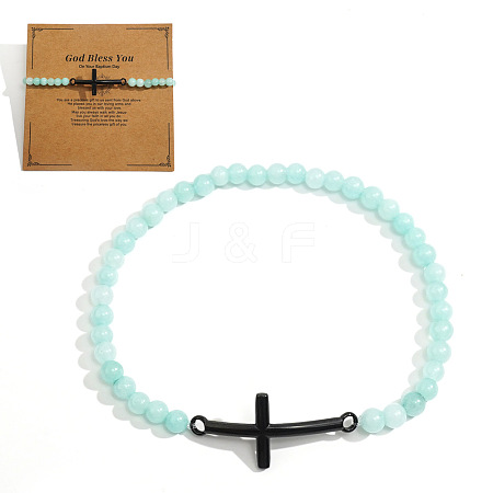 Cross Beaded Bracelet with Amazonite for Men JT7568-2-1