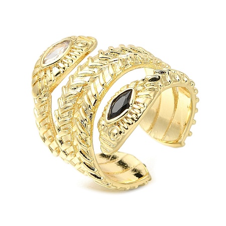 Rack Plating Brass Micro Pave Cubic Zirconia Open Cuff Rings for Women RJEW-M022-01G-02-1