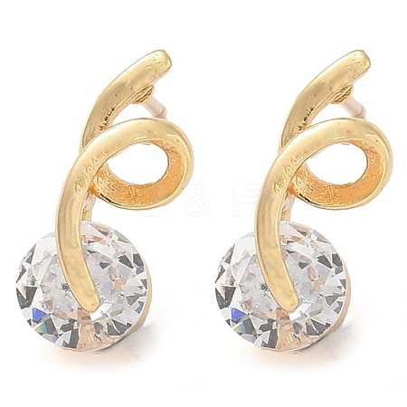 Rack Plating Flat Round Brass Clear Cubic Zirconia Stud Earrings EJEW-M090-16G-1