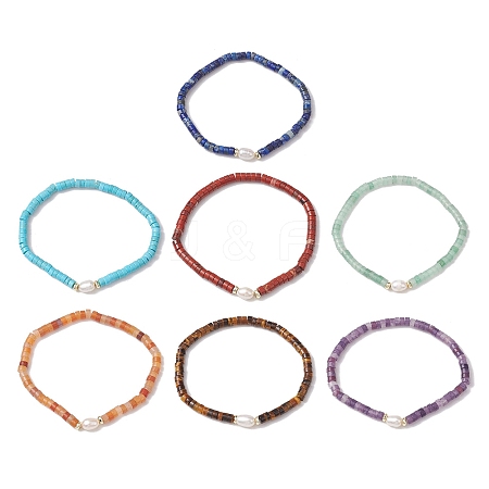 Natural Gemstone and Pearl Beads Btacelets BJEW-JB10681-1