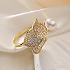 Brass Micro Pave Cubic Zirconia Cuff Rings for Women RJEW-P129-02G-1