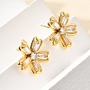 Flower Brass Micro Pave Cubic Zirconia Stud Earrings & Pendant Necklaces Sets SJEW-Z002-02G-3