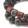 Natural Black Larvikite & Lava Rock & Wood Beads Stretch Bracelets Set BJEW-JB07499-6