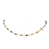 Faceted Natural Indian Agate Round Beads & 304 Stainless Steel Tiny Cross Handmade Link Chain Necklaces NJEW-JN05842-03-2