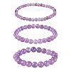 3Pcs Natural Amethyst Beads Stretch Bracelets for Women BJEW-TAC0033-1