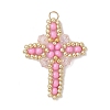Glass Seed Beaded Cross Pendants PALLOY-MZ00826-04-1