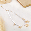 1Pc Alloy Starfish Shell Shape Charm White Round ABS Plastic Imitation Pearl Beaded Necklaces NJEW-LP0007-38-3