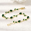 Leaf Brass Micro Pave Cubic Zirconia Link Chain Bracelets for Women BJEW-D455-01G-06-2
