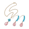 Glass & Synthetic Cherry Quartz Glass Teardrop Jewelry Set SJEW-JS01292-1