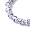 Flower Printed Porcelain Ceramic Beads Stretch Bracelets for Women BJEW-JB12375-01-3