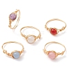 Round Natural Quartz Crystal & Rose Quartz & Quartz & Malaysia Jade & Amethyst Finger Rings RJEW-JR00766-1