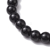 8mm Round Natural Black Onyx(Dyed & Heated) and Crackle Agate Beaded Stretch Bracelet Sets BJEW-TA00524-4