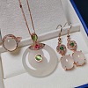 Natural Chalcedony Donut Pendant Necklaces & Oval Dangle Earrings & Rings Sets FS-WG77C10-01-3