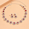 Flat Round Rhinestone Pendant Necklaces & Stud Dangle Earrings Sets WG2D6BD-04-1