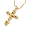 Brass Pave Clear Cubic Zirconia Cross Pendant Necklaces for Women Men NJEW-Q346-05G-02-1