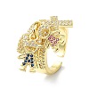 Rack Plating Brass Micro Pave Cubic Zirconia Open Cuff Rings RJEW-C076-08A-G-1