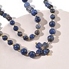 Saint Patrick's Day Natural Sodalite Clover Pendant Round Beaded Necklaces with Brall Heart OT Clasps NJEW-G202-02G-05-3