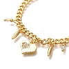 Heart Brass Micro Pave Clear Cubic Zirconia Card Paper Chain Bracelets For Women BJEW-L696-113G-2