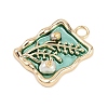 Brass Enamel & Natural Pearl Rectangle with Flower Pendants KK-K351-51G-04-2