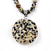 Natural Dalmatian Jasper 4.5mm Round Beaded Flower Pendant Necklaces NJEW-T016-04H-4