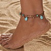 Bohemian Style Teardrop Synthetic Turquoise & CCB Plastic Round Waxed Cord Braided Double Layer Anklets for Women FS-WGDC0FD-01-1