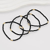 Brass & Black Glass Seed Beaded Stretch Bracelet Sets GV0095-3