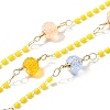 Brass Hexagonal Column Glass Seaded Beaded & Resin Round Beaded Link Chains CHC-G026-01H-1
