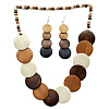 Bohemian Vintage Style Wooden Flat Round Beaded Necklaces & Dangle Earrings & Beadeed Bracelets Sets for Women FS-WGEDB9C-01-5