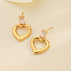 Brass Clear Cubic Zirconia Heart Stud Earrings JP3857-2