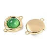 Brass Pave Natural Green Onyx Agate(Dyed & Heated) Flat Round Links Connector Charms KK-U043-45G-A-2