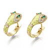 Green Cubic Zirconia Snake Huggie Hoop Earring EJEW-N011-46I-NF-1