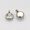 Trendy Original Color 304 Stainless Steel Faceted Grade A Rhinestone Flat Round Charms Pendants RB-N030-01C-1