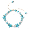 Adjustable Dyed Synthetic Turquoise & Shell Pearl Braided Bead Bracelets BJEW-JB10513-02-1
