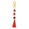 Resin Evil Eye Round Bead & Polyester Tassel Pendant Decorations HJEW-JM04164-02-2