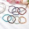 7Pcs Natural Red Aventurine/ Red Jasper/ Green Aventurine/ Tiger Eye/ Turquoise/ Lapis Lazuli/ Lepidolite Beads Stretch Bracelets for Women BJEW-JB11670-1