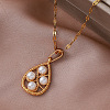Vintage European 304 Stainless Steel & Imitation Pearl Teardrop Pendant Necklaces for Women NU2800-2