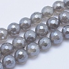 Electroplated Natural Grey Agate Beads Strands X-G-G724-6mm-1