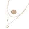 Natural Cultured Freshwater Pearl Potato Beaded Brass Heart with Letter Pendant Double Layer Necklaces NJEW-JN05392-02-3