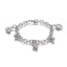 304 Stainless Steel Charm Bracelets BJEW-L637-18-P