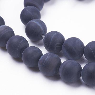 Natural Black Striped Agate/Banded Agate Beads Strands G-F520-50-8mm-1