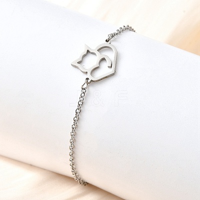 201 Stainless Steel Fox Link Bracelets BJEW-B128-05P-1