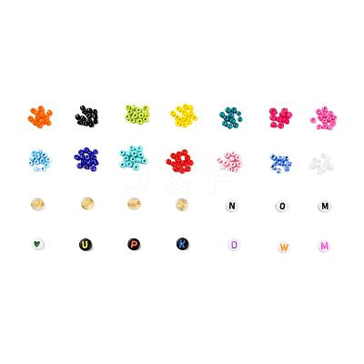 5 Colors Flat Round Acrylic Letter Beads DIY-YW0002-54-1