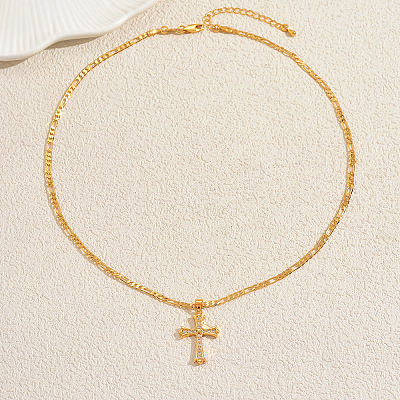 Elegant Brass Micro Pave Clear Cubic Zirconia Cross Pendant Necklaces for Daily Casual and Streetwear Wear CD4943-1
