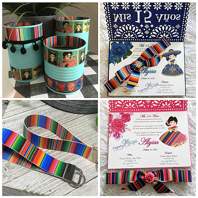 2Rolls 2 Styles Stripe Pattern Printed Polyester Grosgrain Ribbon OCOR-TA0001-37I-1