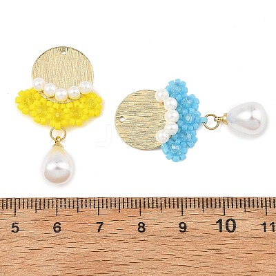3Pcs 3 Colors Glass Seed Beaded & ABS Plastic Imitation Pearl & Glass Pendants PALLOY-MZ01380-1