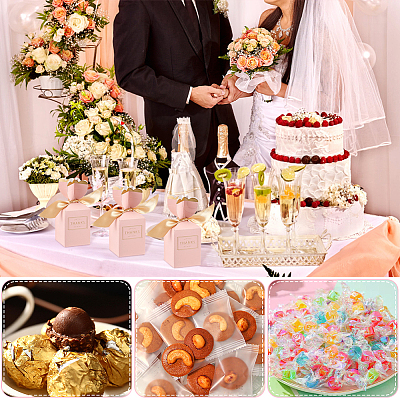 Wedding Paper Candy Gift Packaging Boxes with Polyester Ribbon CON-WH0105-07-1