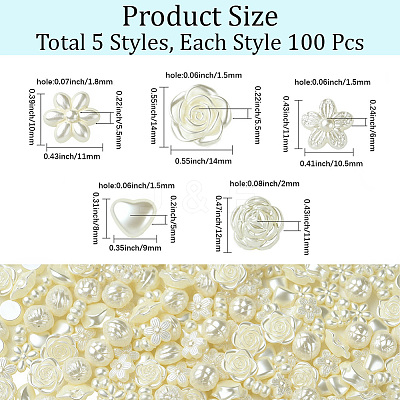 500Pcs 5 Styles ABS Imitation Pearl Beads OACR-PA0001-02-1