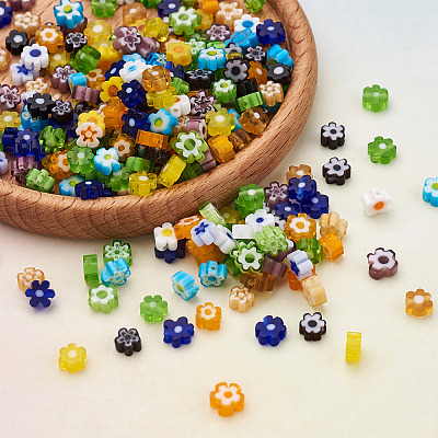 300Pcs 10 colors Handmade Millefiori Glass Beads LAMP-TA0002-05-1