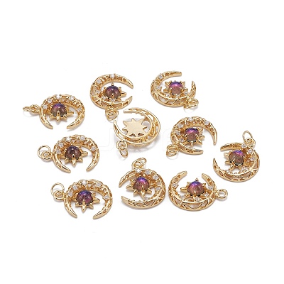 Brass Micro Pave Clear Cubic Zirconia Glass Pendants X1-ZIRC-C024-06G-01-1